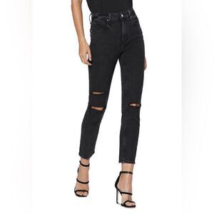 PAIGE Sarah Slim high rise straight leg ripped knees- BLACK. 28